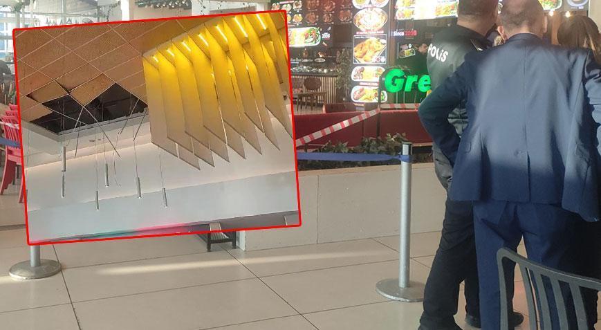 AVM’de korku dolu anlar! Yemek yerken kafasına asma tavan düştü